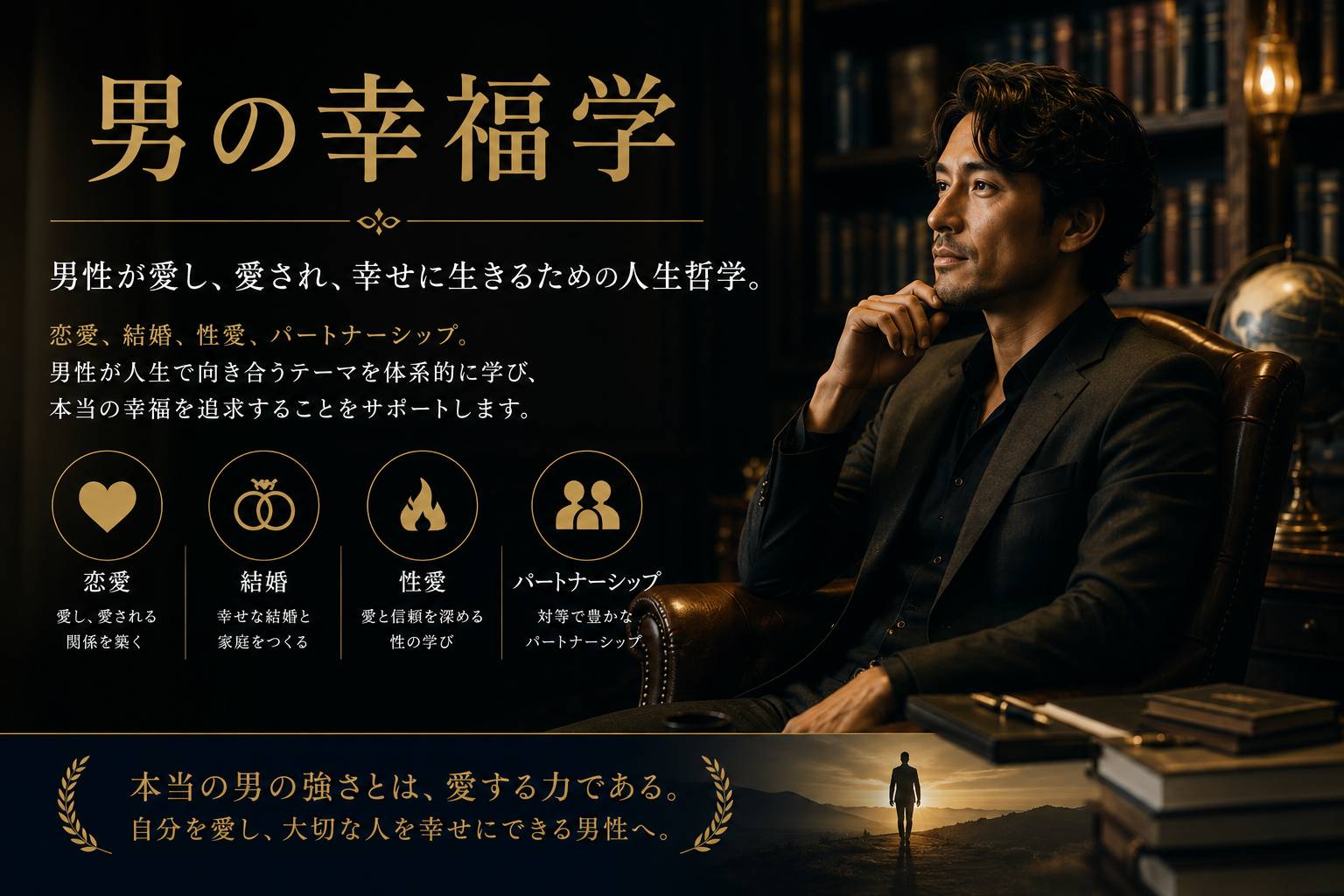 男の幸福学を表現したメインビジュアル